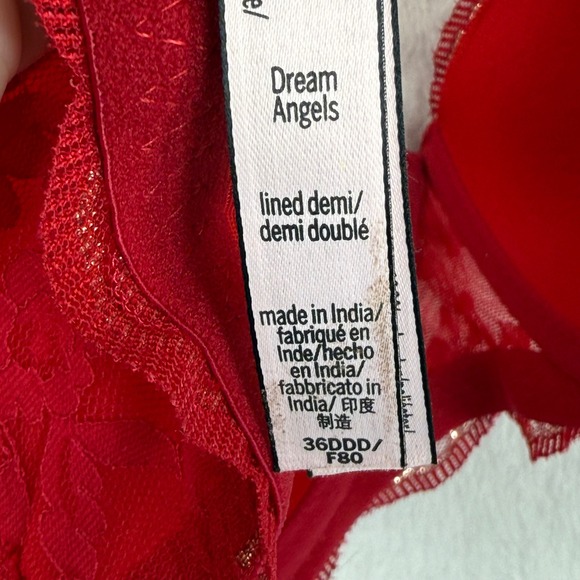 Victoria's Secret Dream Angels Lined Demi Bra 36DDD Red Lace Gold Trim - Picture 7 of 11